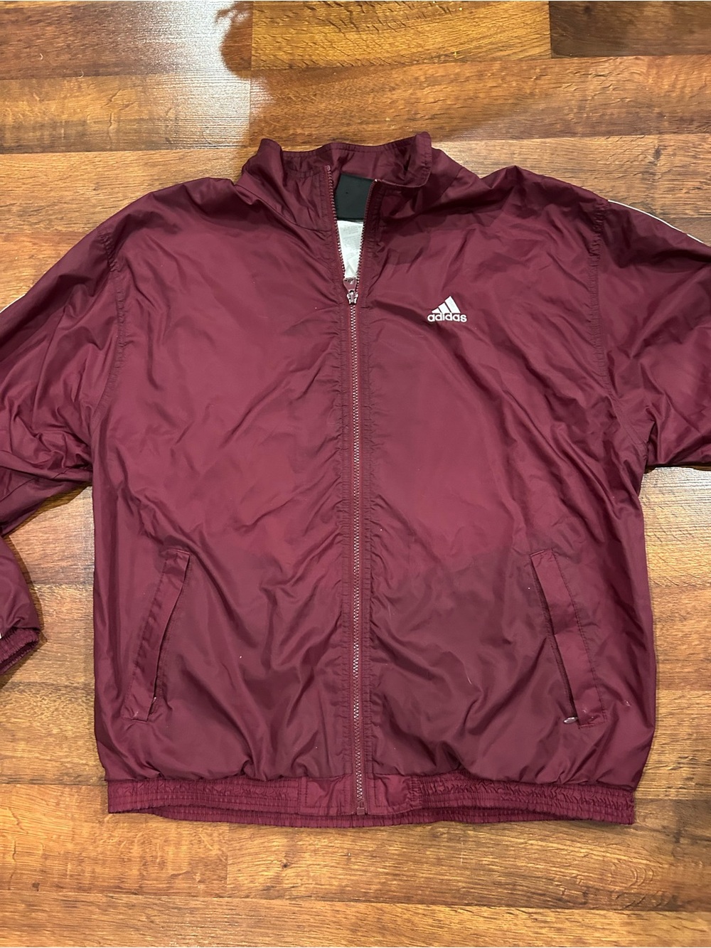 Vintage Adidas Stripe Hooded Windbreaker Jacket Maroon Men’s Large Full Zip